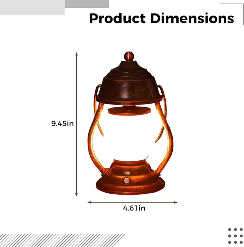مصباح طاولة فانوس قديم يعمل بتقنية LED من البرونز والحديد القابل لإعادة الشحن مع تأثير الوهج المتقطع 24 سم - Image 4